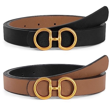 TRIWORKS Women Reversible Leather Belt for Jeans Pants Fashion Ladies Belt with Gold Buckle