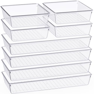 Criusia 8 Pack Large Clear Plastic Drawer Organizer Set - Versatile Bins for Home, Office, Kitchen a...