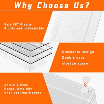 Criusia 8 Pack Clear Drawer Organizer Set for Home & Office