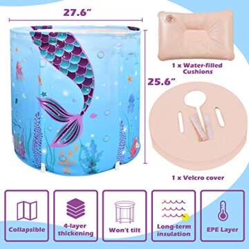 Portable Bathtub - Mermaid Foldable Freestanding Tub for Adults Kids Soaking SPA Hot Bathtub with Th...
