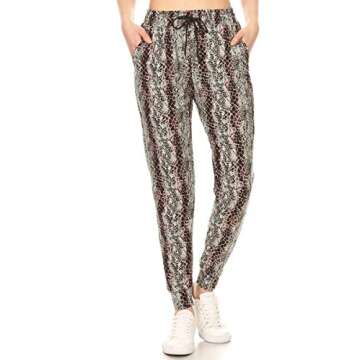 Leggings Depot JGA-S704-S Slither Snake Print Jogger Pants w/Pockets, Small