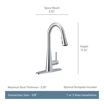 Moen Sleek Chrome One-Handle High Arc Pulldown Kitchen Faucet Featuring Power Boost, Modern Kitchen Sink Faucet with Pull Down Sprayer, 7864