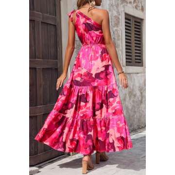 PRETTYGARDEN Women's Summer Floral Maxi Dress Knot One Shoulder Sleeveless Ruffle Flowy Boho Beach W...