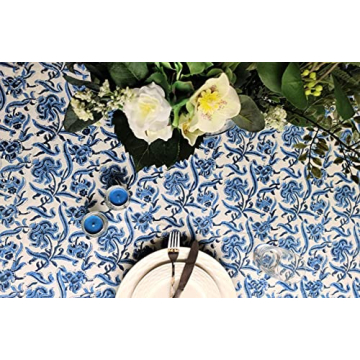 Elegant ATOSII Midnight Bloom Cotton Tablecloth for Dining