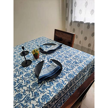 Elegant ATOSII Midnight Bloom Cotton Tablecloth for Dining