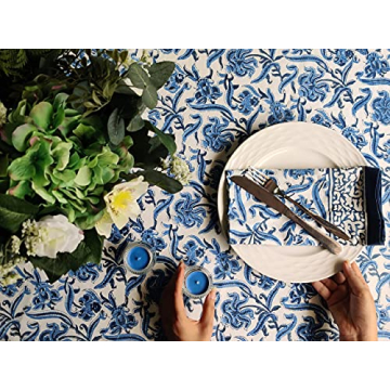 Elegant ATOSII Midnight Bloom Cotton Tablecloth for Dining