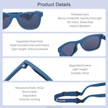 COCOSAND Flexible Baby Sunglasses with Strap Polarized UV Protection for Toddler Infant Newborn Boys Grils Age 0-24 Months
