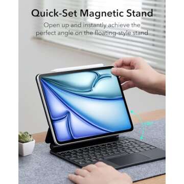 ESR iPad Air 11 inch Case with Keyboard(2024 M2), iPad Pro 11 (4th/3rd/2nd/1st Gen) & iPad Air 5th/4th Rebound Case Keyboard, Easy-Set Floating Cantilever Stand, Precision Multi-Touch Trackpad, Black