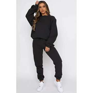 Alunzoem Jogging Suits for Women Two Piece Tracksuit Outfits Long Sleeve Pullover Sweatshirt Jogger Pants Set Activewear Black M