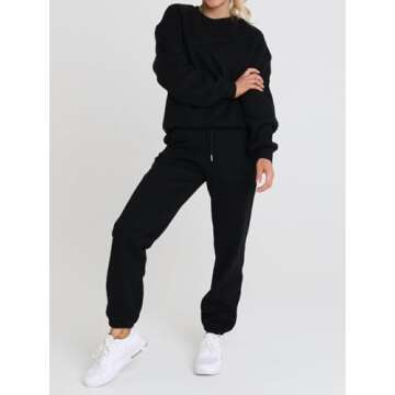 Alunzoem Jogging Suits for Women Two Piece Tracksuit Outfits Long Sleeve Pullover Sweatshirt Jogger Pants Set Activewear Black M