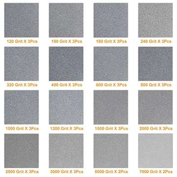 Wet Dry Sandpaper Assortment 46 Pack 120 to 7000 Sand Paper Assorted Grit 9 x 3.6 Inches Waterproof ...
