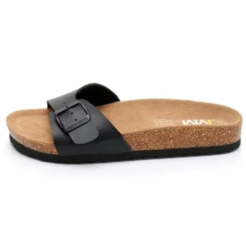 Women's Cork Footbed Sandals - Cow Suede Slide Sandals for Women with Adjustable Strap Buckle Open Toe Beach Sandals