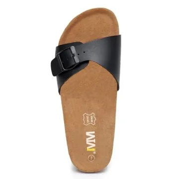 Women's Cork Footbed Sandals - Cow Suede Slide Sandals for Women with Adjustable Strap Buckle Open Toe Beach Sandals