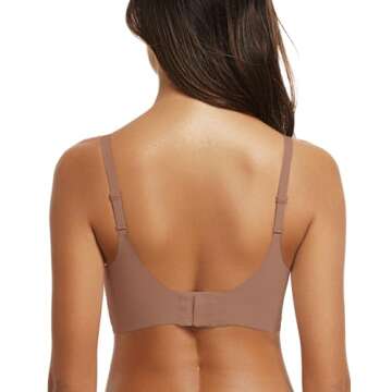 OEAK Womens Push Up Everyday Bras Comfortable Wireless Bralettes V Neck Seamless Bra Smooth Brassiere Wire Free Basic Bras Coffee XL