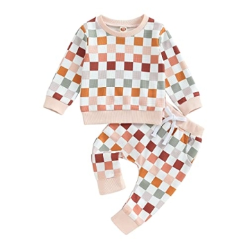 KtwHarnu Toddler Baby Boy Fall Winter Outfits 2Pcs Checkered Set