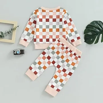 Toddler Baby Boy Checkered Plaid Sweatshirt Pants Set