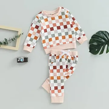 Toddler Baby Boy Checkered Plaid Sweatshirt Pants Set