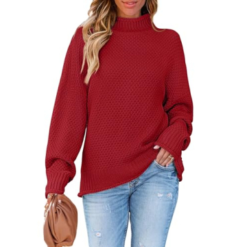 ZESICA Women's Turtleneck Batwing Sleeve Loose Oversized Chunky Knitted Pullover Sweater Jumper Tops...