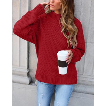 ZESICA Women's Turtleneck Chunky Sweater in Red