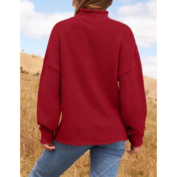ZESICA Women's Turtleneck Chunky Sweater in Red