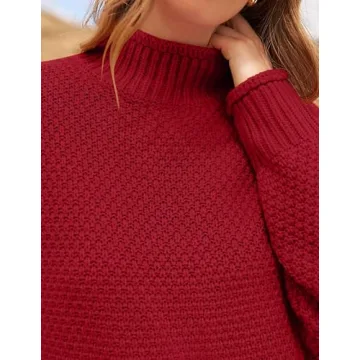 ZESICA Women's Turtleneck Chunky Sweater in Red