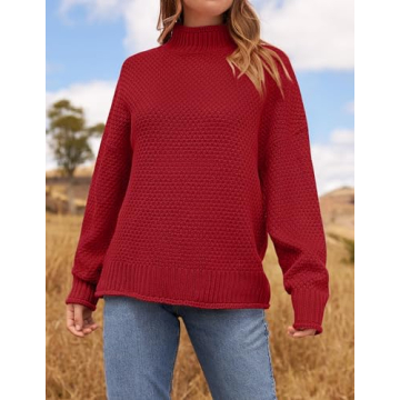 ZESICA Women's Turtleneck Chunky Sweater in Red