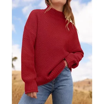 ZESICA Women's Turtleneck Chunky Sweater in Red