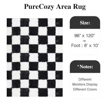 PureCozy Checkered Rug 8x10 for Living Room, Black and White Modern Shag Rug Washable Non-Slip Large...