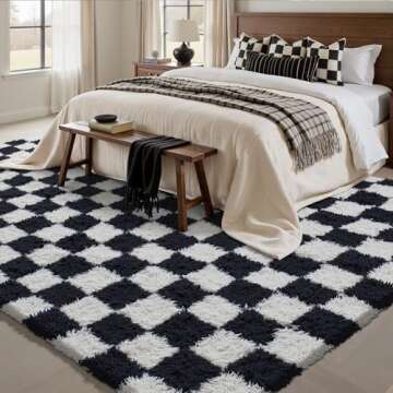 PureCozy Checkered Rug 8x10 for Living Room, Black and White Modern Shag Rug Washable Non-Slip Large Area Rug Super Soft Indoor Fuzzy Carpet Fluffy Rugs for Bedroom Home Aesthetic Decor