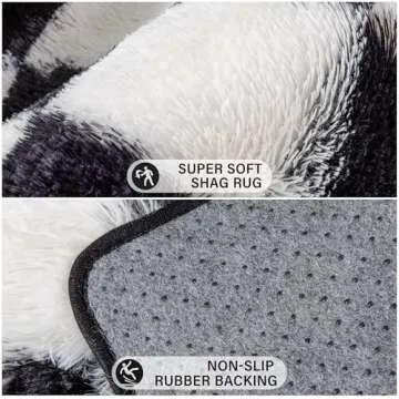 PureCozy Checkered Rug 8x10 for Living Room, Black and White Modern Shag Rug Washable Non-Slip Large Area Rug Super Soft Indoor Fuzzy Carpet Fluffy Rugs for Bedroom Home Aesthetic Decor