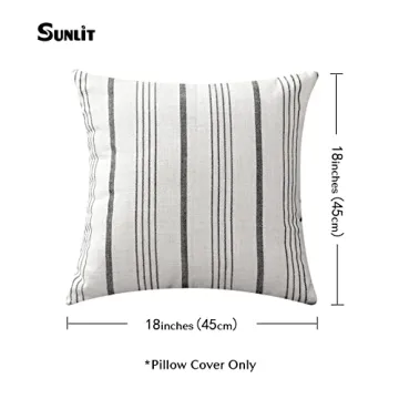 Modern Linen Pillow Covers Cream Off-White Black Stripes Set
