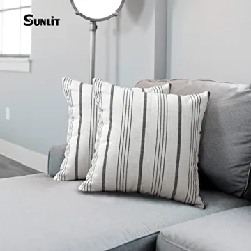 Modern Linen Pillow Covers Cream Off-White Black Stripes Set