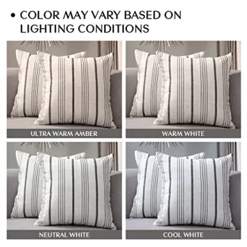 Modern Linen Pillow Covers Cream Off-White Black Stripes Set