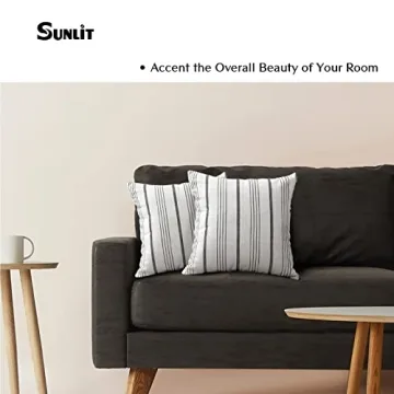 Modern Linen Pillow Covers Cream Off-White Black Stripes Set