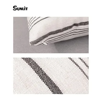 Modern Linen Pillow Covers Cream Off-White Black Stripes Set