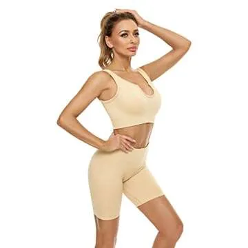 MITALOO Women's 2 Piece Workout Sets Ribbed Crop Tank Sports Bra And Leggings Set High Waist Shorts Yoga Outfits