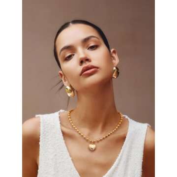 POTESSA 18K Gold Plated Pendant Necklace Medallion Coin Y Style Link Thick Chain Toggle Layering Necklace for Women Jewelry