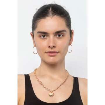 POTESSA 18K Gold Plated Pendant Necklace Medallion Coin Y Style Link Thick Chain Toggle Layering Necklace for Women Jewelry