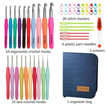 Yarniss 20 Sizes Crochet Hooks Complete Set 0.5mm-10mm, Ergonomic Crochet Hooks with Case for Arthri...