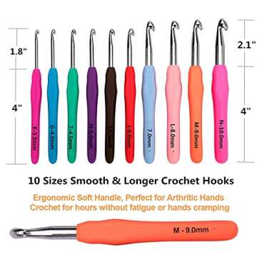 Yarniss 20 Sizes Crochet Hooks Complete Set 0.5mm-10mm, Ergonomic Crochet Hooks with Case for Arthritic Hands