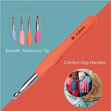 Yarniss 20 Sizes Crochet Hooks Complete Set 0.5mm-10mm, Ergonomic Crochet Hooks with Case for Arthritic Hands