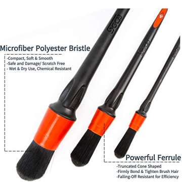 SGCB Pro Soft Car Detailing Brush Set, Microfiber Polyester Detail Brush Automotive Cleaning Brush |Wet & Dry| Use Anti-Chemical Scratch Free Car Cleaning for Interior Leather Dashboard Air Vent Wheel