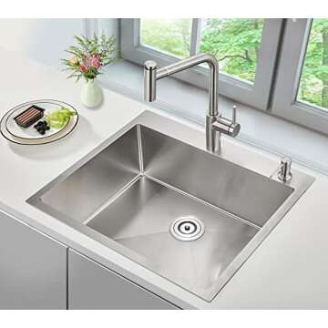 POPFLY 25×18 Inch Drop in Kitchen Sink, 18 Guage 304 Stainless Steel 9 Inch Deep Sink, 25 Inch Topm...