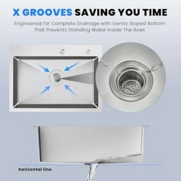 POPFLY 25×18 Inch Drop in Kitchen Sink, 18 Guage 304 Stainless Steel 9 Inch Deep Sink, 25 Inch Topmount Overmount Kitchen Bar Prep Single Bowl Sink with Drain Strainer, Brushed Nickel