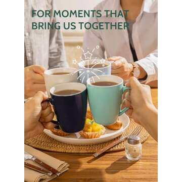 Sweese Porcelain Coffee Mugs - 16 Ounce - Set of 6, Cups for Latte, Hot Tea, Cappuccino, Mocha, Cocoa, Multicolor, Blue Assorted Colors