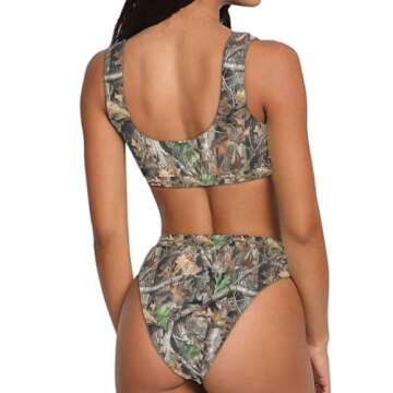 INSTANTARTS Oak Camo Leaf Two Piece Tankini Swimsuit - Stylish High Waisted Swimwear for Summer