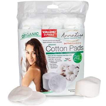 AnnaLisa 100% Pure ORGANIC Combed Cotton Pads for Makeup/Nail Polish Removal |240-Piece Italian Roun...