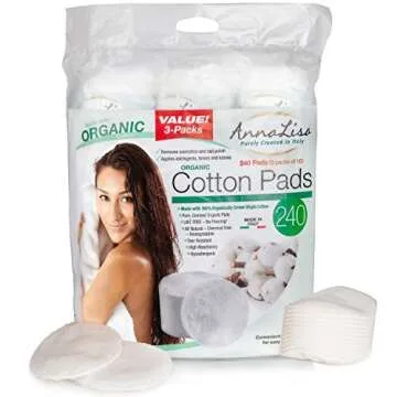 AnnaLisa 100% Pure ORGANIC Combed Cotton Pads for Makeup/Nail Polish Removal |240-Piece Italian Roun...
