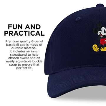 Disney Men's Baseball Cap, Mickey Mouse Adjustable Hat for Adult, Navy, One Size