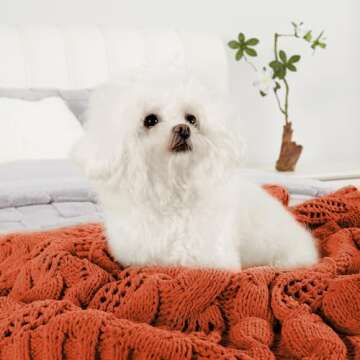 Amélie Home Chunky Knit Chenille Throw Blanket, Breathable Cable Knitted Blanket for Couch, Farmhouse Decorative Throw for Sofa Chair Bed,Burnt Orange,50 x 60 inch